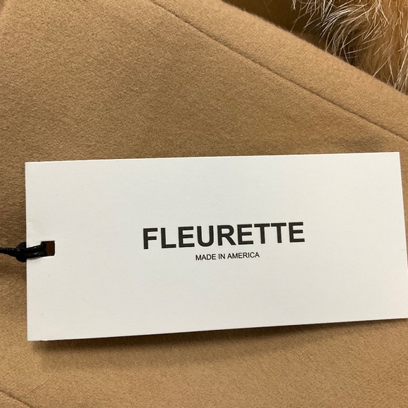 FLEURETTE CAMEL FOX FUR COLLAR WOOL WRAP COAT WITH BELT - Picture 6 of 6